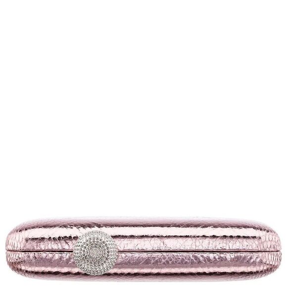 ✨ NINA ✨ NEW! Kimberly Minaudière Crystal Clasp Metallic Clutch - [ Light Pink] - Picture 4 of 12